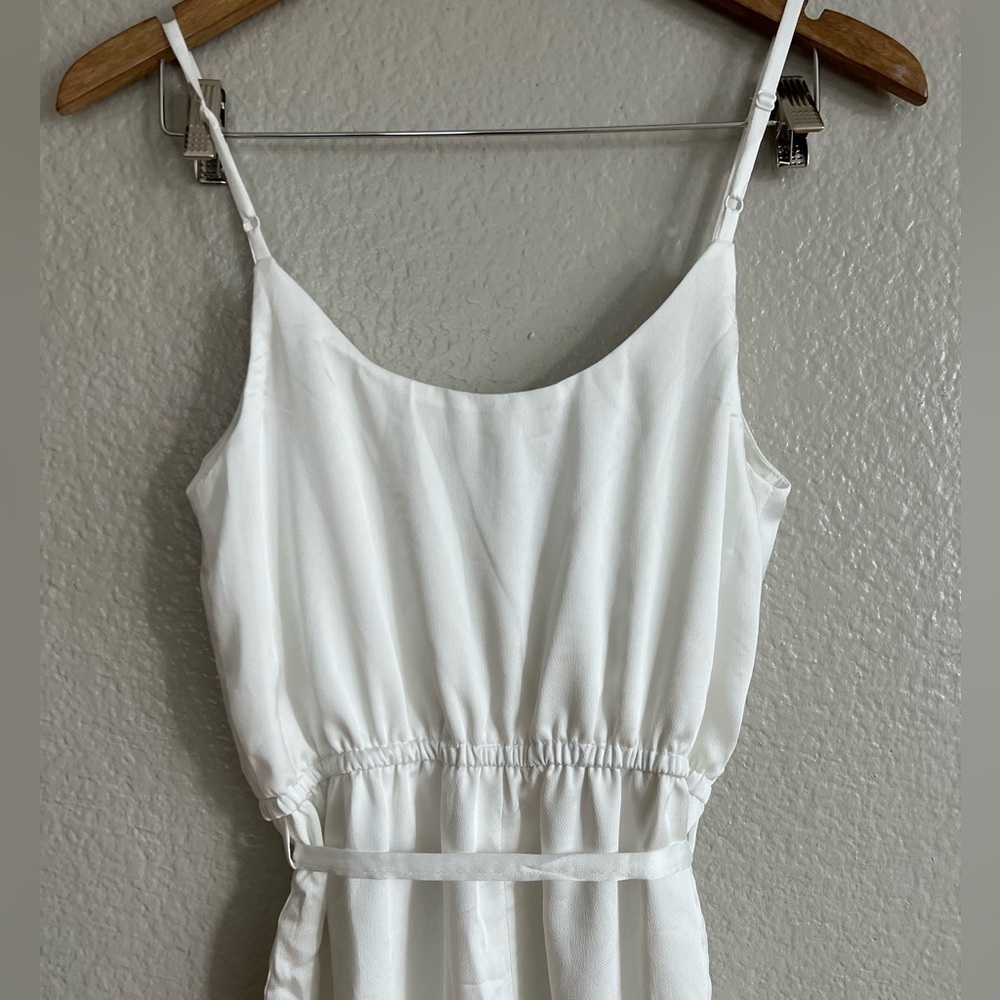 NWOT Lovely As Can Be White Satin Surplice Jumpsuit - Picture 5 of 6